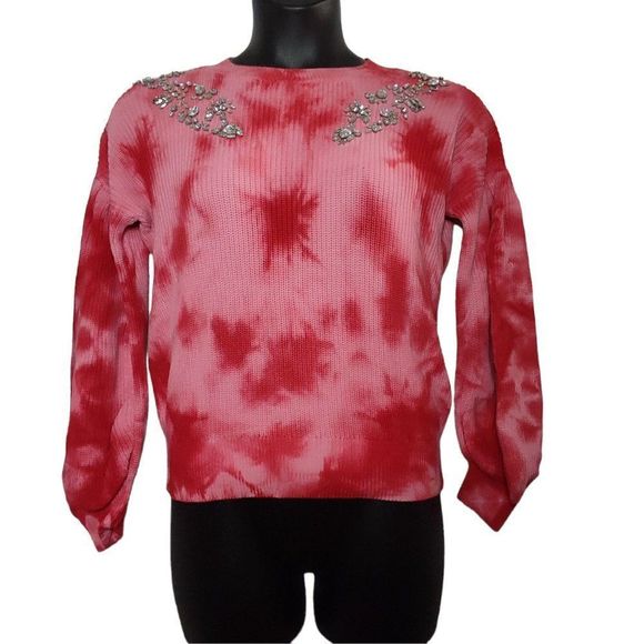 INC Bling Sweater Tie-dye Pullover Crew Neck Sweater Red Small - Picture 9 of 9